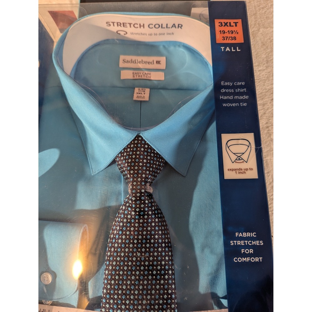 Saddlebred Dress Shirt Mens 3XLT Turquoise NWT Tie Stretch Collar Big & Tall